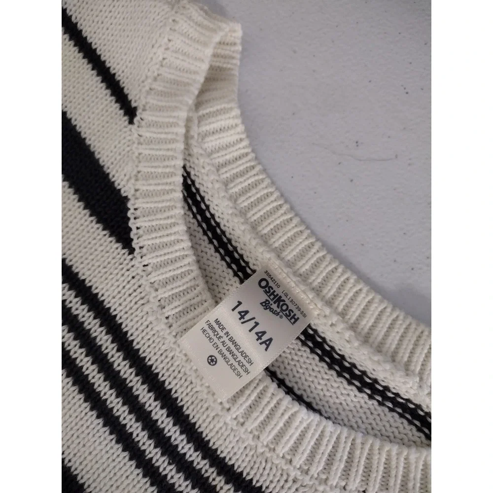 OshKosh Bgosh Girls 14 Black White Striped Cotton Knit Crochet Sweater Dress